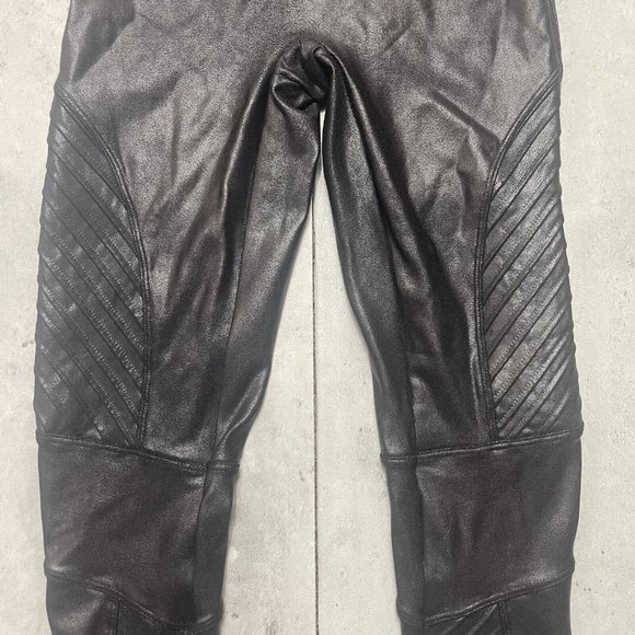 Spanx Faux Leather Moto Leggings Women Sz Small Black High Waist Stretch Pull On - Picture 3 of 7